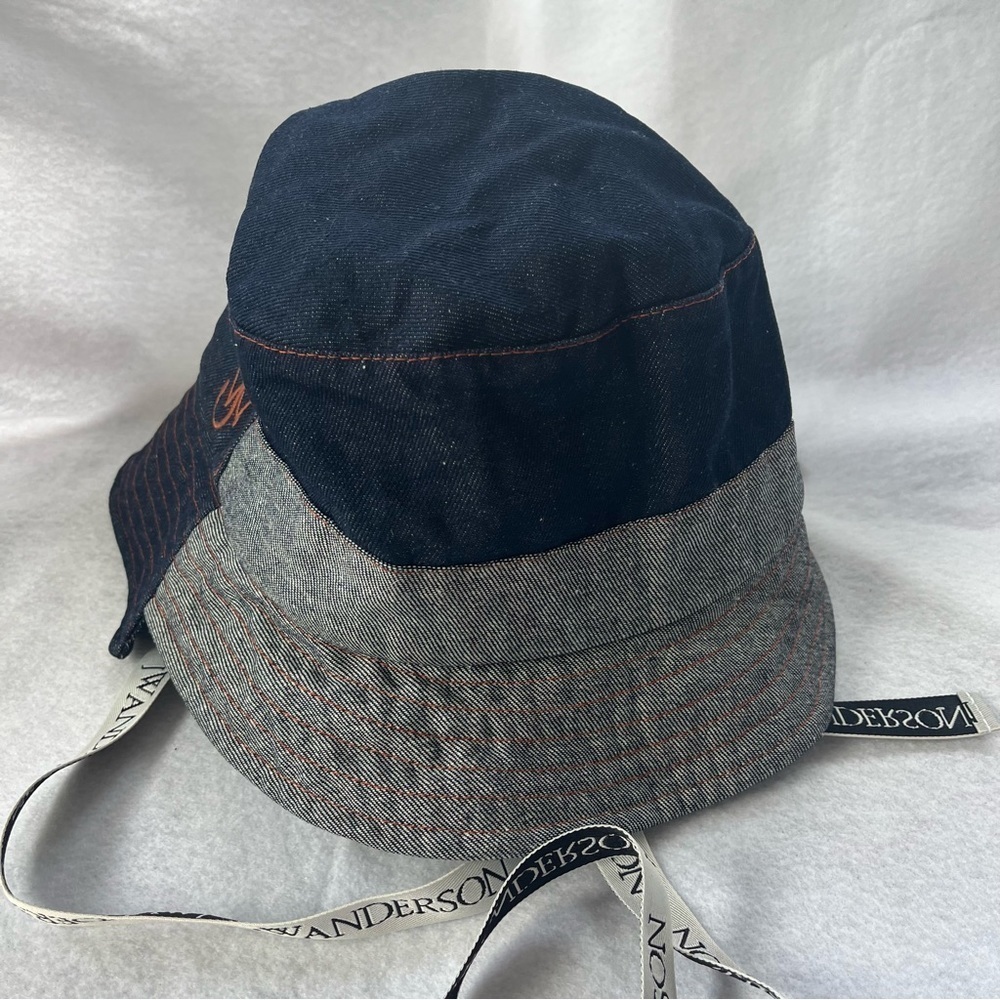 J W ANDERSON sz M/L 60 Denim Asymmetrical Bucket Hat Logo Straps - Picture 6 of 11
